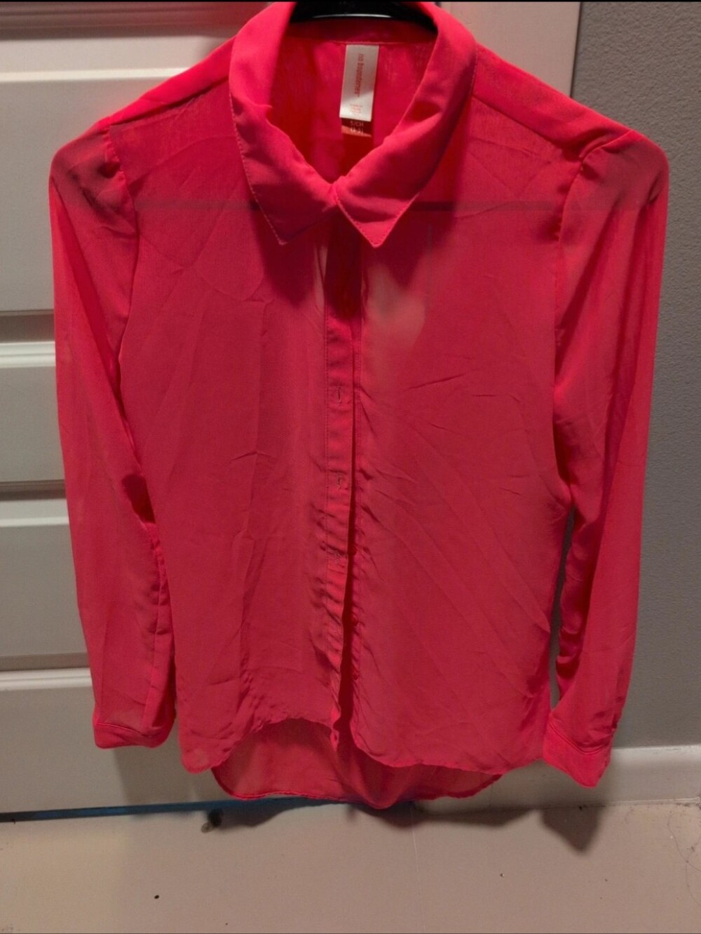 No Boundaries Sheer Button-Down Blouse in Hot Pink